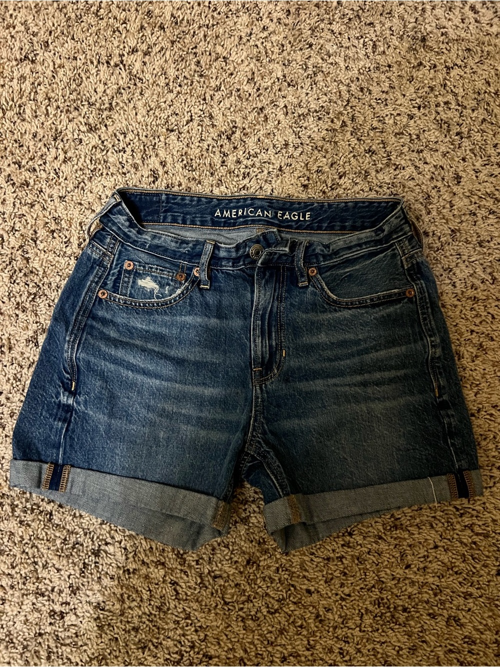 American Eagle Outfitters Women’s Dark Blue Denim Rolled Hem Shorts